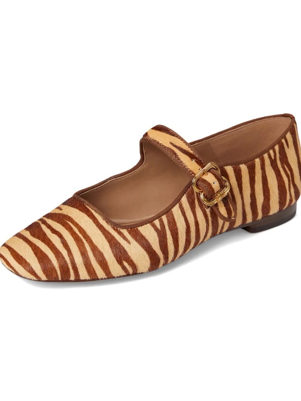 Sam Edelman Michaela Beechwood Zebra-Print Mary Jane Flat in Brown and Tan - Picture 1 of 5